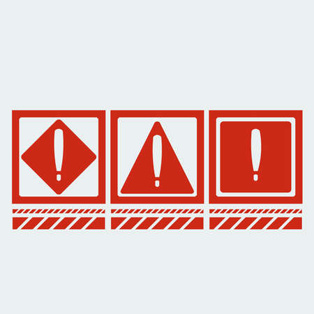 Set the exclamation point warning icon with red and white background to indicate danger or caution Фото со стока