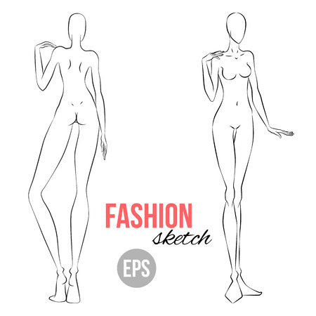 vector outline girl model template for fashion sketching