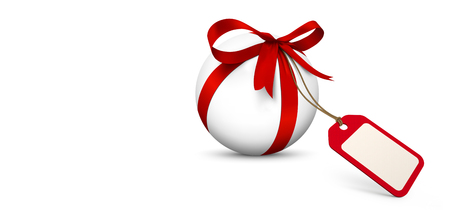 white sphere with red bow and blank gift coupon panorama isolated free gift coupon