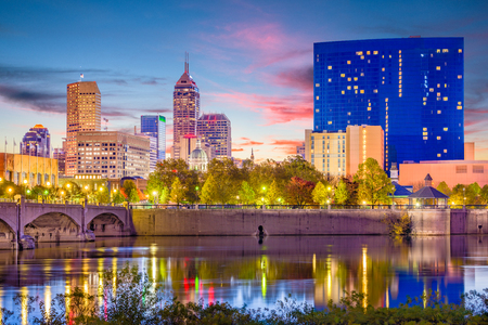 indianapolis indiana usa skyline on the white river stock photo
