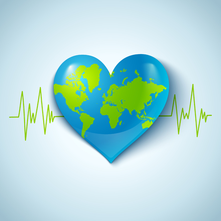 ハート形の地球の花と葉を持つ のイラスト素材 ベクタ Image