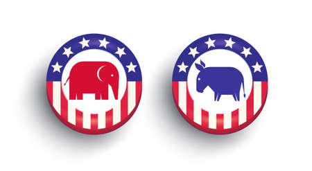 Vector banner with elephant and donkey on isolated background. vector poster for united states presidential election 2024. election of usa. american the democrats and the republicans.