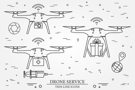 Drone Medical Delivery And P Ography Service Thin Line Icons Drone Medical Delivery And P Ography Service Thin Line Icons