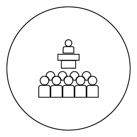 speaker before the audience black icon in circle outline vector circle outline