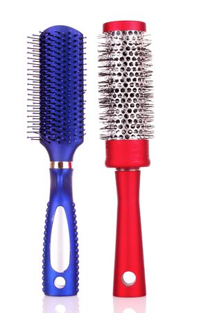 Different Types Of Hairbrushes Isolated On White Stock Photo