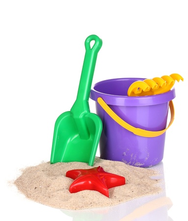 Het Strandspeelgoed Van Kinderen En Zand Op Wit Wordt Strand Voor Kinderen Speelgoed En Zand Op Wit Wordt GeÃ