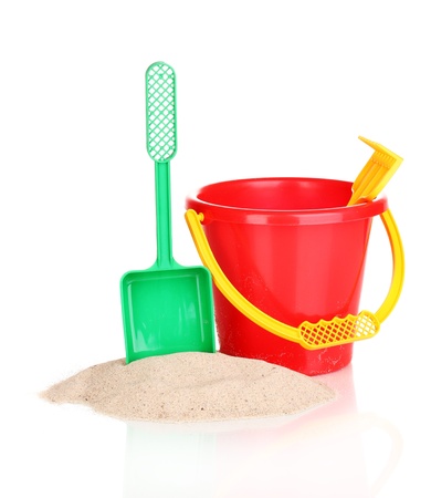 Strand Voor Kinderen Speelgoed Op Wit Wordt Geïsoleerd Strand Voor Kinderen Speelgoed En Zand Op Wit Wordt GeÃ