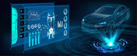 Hud ui. abstract virtual graphic touch user interface. car service in the style of hud. hologram of the car. car projection Stock Photo