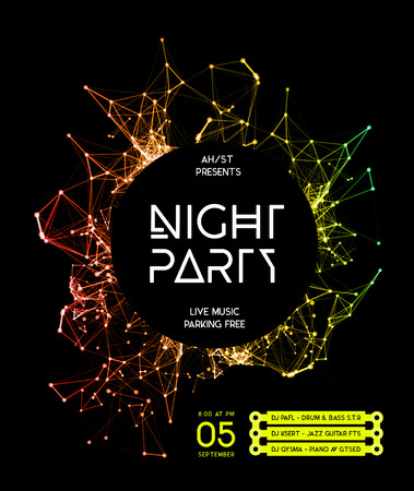 Night Disco Party Poster Background Template - Vector Illustration