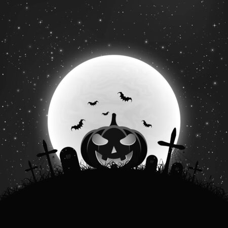 ハロウィーンは レトロなスタイルの黒と白の背景 墓地にカボチャを漫画します 満月とリアルな星空 不気味な概念 ベクトル図のイラスト素材 ベクタ Image ハロウィーンは レトロなスタイルの黒と白の背景 墓地にカボチャを漫画します 満月とリアルな星空 不気味な概念 ベクトル図のイラスト素材 ベクタ Image
