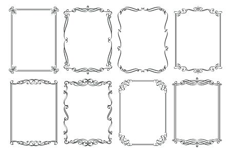 Marcos Caligráficos. Boda Marco De Conjunto Rectangular Ornamental, Florece  Borde Adornado, Invitación De Tarjeta De Plantilla De Página De Tipografía  Decorativa, Diseño De Menú, Decoración De Certificado. Ilustración De  Vector. Ilustraciones Svg,