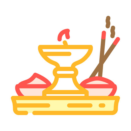 golden incense burner with sticks and bowls clip art preview