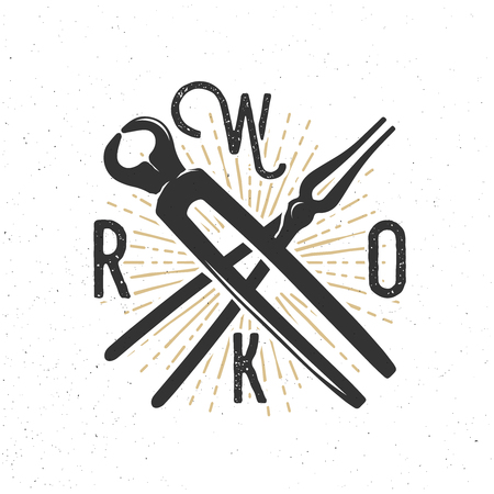 work badge with blacksmith tools inspirational and motivational