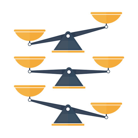 Set van drie schalen. schalen in balans en onbalans. weegschaal. vector.