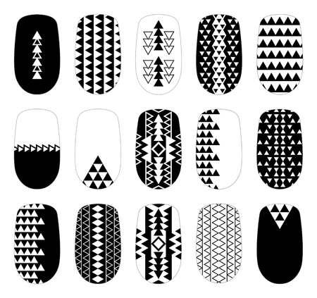 モノクロ アート幾何学的テンプレートを爪します デザイン セットをマニキュアします 偽のヒント ステッカーに使用できます のイラスト素材 ベクタ Image