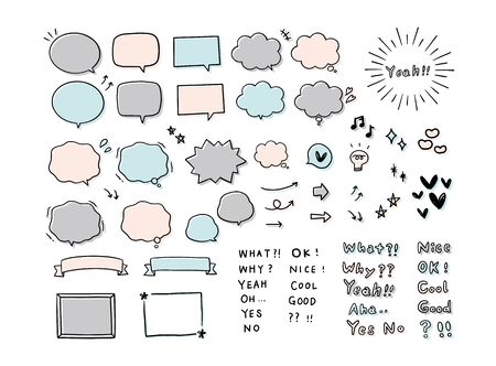 Handwritten speech bubble and word set