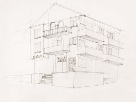 Modern Architecture Perspective architectural perspective of modern house, hand drawn stock photo Modern Architecture Perspective architectural perspective of modern house, hand drawn stock photo