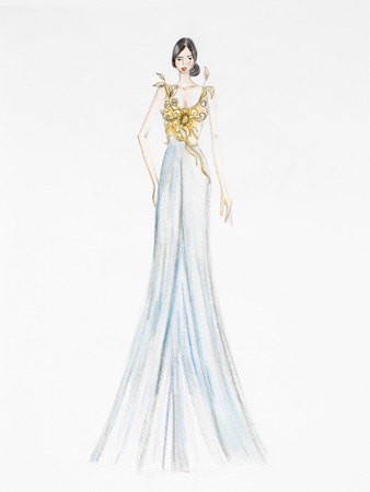Fashion Design Drawing Luxurious Evening Gown Photo Fashion Design Drawing Luxurious Evening Gown Photo