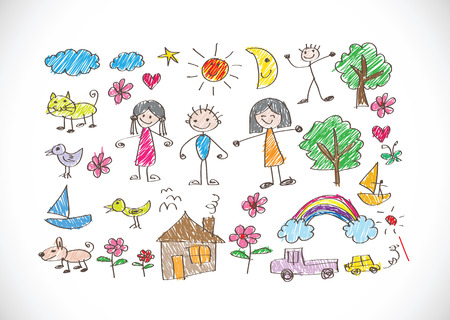 幸せな家族の絵を描く子供たちのイラスト素材 ベクタ Image