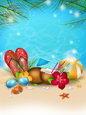 夏の装飾とテキスト夏休み夏ポスターのイラスト の写真素材 画像素材 Image