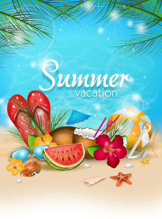 夏の装飾とテキスト夏休み夏ポスターのイラスト の写真素材 画像素材 Image