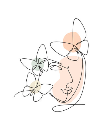 抽象的な蝶と顔のパステル画