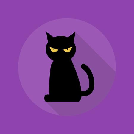 Halloween Flat Icon With Long Shadow. Black Cat