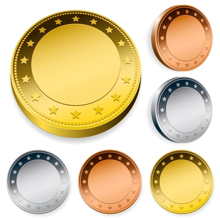 Gold coin: trống đồng tiền thẻ sáng bóng thiết lập với không gian copy