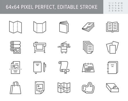 Impression d'icônes de ligne de maison. l'illustration vectorielle comprend une icône - grand format, une brochure, un livret, une typographie, un guide, un pictogramme de contour de calendrier pour la polygraphie. 64x64 pixels parfaits, trait modifiable Banque d'images