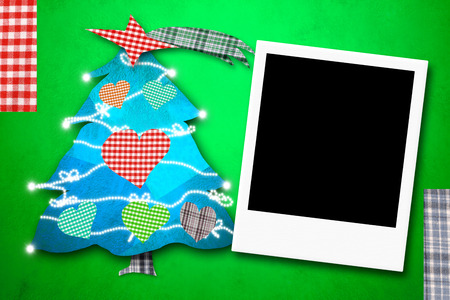 Christmas Cards Photo Frames One Instant Frame And Tree On Green Paper Background Christmas Cards Photo Frames One Instant Frame And Tree On Green Paper Background