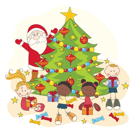 Christmas celebration. santa and children. hand drawing illustration Vector Illustration