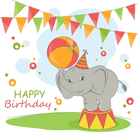 幸せな誕生日カード ガーランドとキュートな象のカラフルなイラストです のイラスト素材 ベクタ Image 幸せな誕生日カード ガーランドとキュートな象のカラフルなイラストです のイラスト素材 ベクタ Image