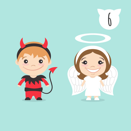 2 つの幸せなかわいい子供文字のベクター イラスト インプや小悪魔コスチューム天使衣装の少女少年 のイラスト素材 ベクタ Image