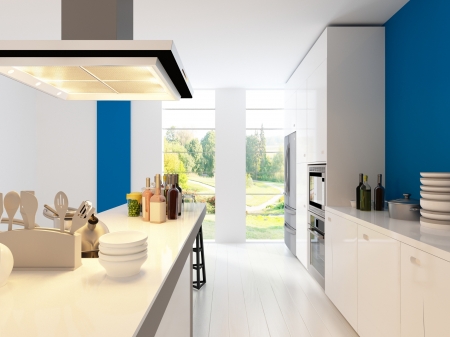 Interior of a small red kitchen with fitted kitchenette (3d ... Konyha 3d