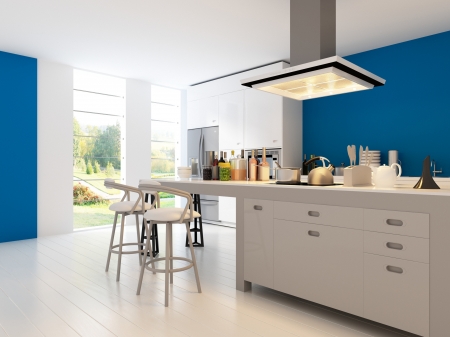Interior of a small red kitchen with fitted kitchenette (3d ... Konyha 3d