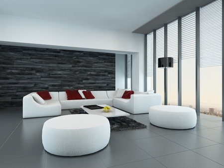 Tilted Perspective Of A Modern Grey And White Living Room Interior ... Tilted Perspective Of A Modern Grey And White Living Room Interior ...