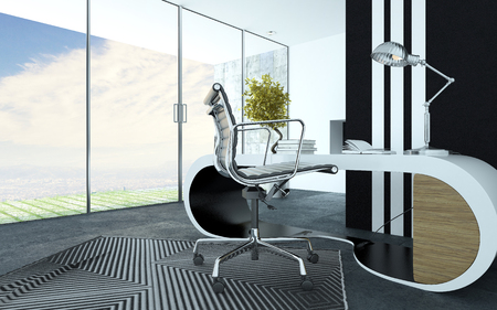 stylish curved white modern office furniture in an upmarket office interior with a metal swivel chair - White Modern Office Furniture stylish curved white modern office furniture in an upmarket office interior with a metal swivel chair - White Modern Office Furniture