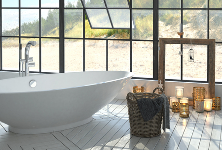 Monochrome Intérieur Moderne Salle De Bain Blanche Romantique Avec ... Monochrome Intérieur Moderne Salle De Bain Blanche Romantique Avec ...
