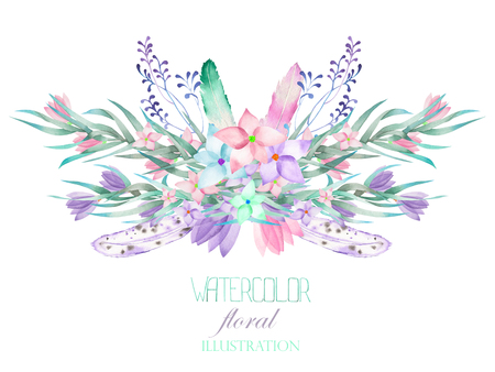 花 枝 葉 羽の花の花束のイメージ イラスト手描き水彩ホワイト バック グラウンドで分離されました の写真素材 画像素材 Image 花 枝 葉 羽の花の花束のイメージ イラスト手描き水彩ホワイト バック グラウンドで分離されました の写真素材 画像素材 Image