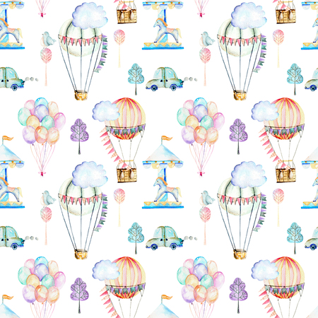 イラスト水彩画気球の束と 白地に手描き分離 の写真素材 画像素材 Image