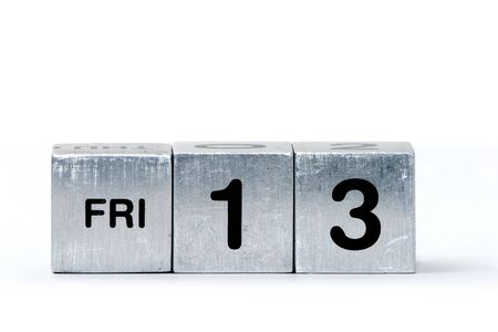 Text fri-13 on metal cubes (isolated on white) Stock Photo