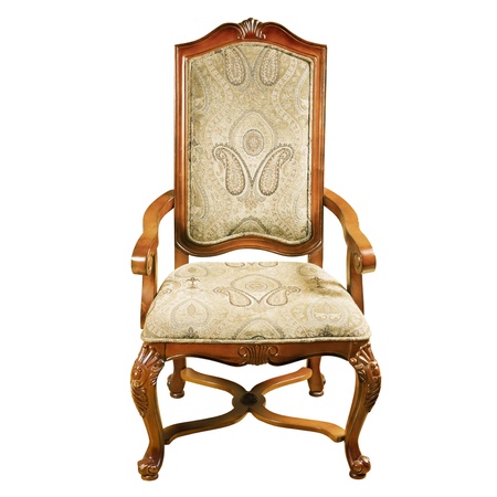 An Old Antique Chair In Front Of The Curtained Window Stock Photo Old Antique Chair Over The White Background photo - An Old Antique Chair In Front Of The Curtained Window Stock Photo