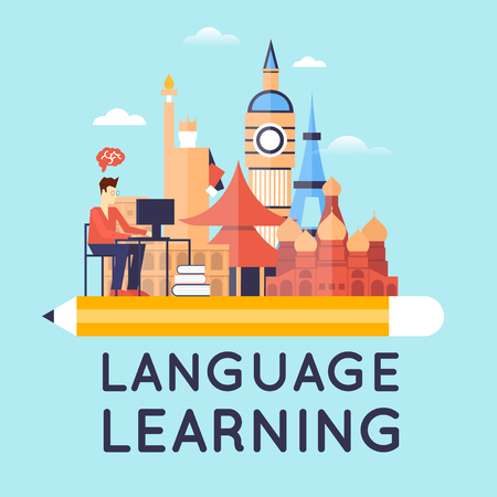 Learning foreign languages. Flat design illustration. Illustration