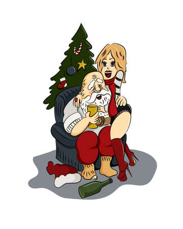 Bad Santa Claus and girl. Vector Illustration