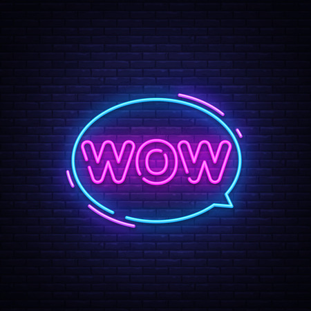 Wow neon text vector. wow pop art neon sign, design template, modern trend design, night neon signboard, night bright advertising, light banner, light art. vector illustration. Wow neon text vector. wow pop art neon sign, design template, modern trend design, night neon signboard, night bright advertising, light banner, light art. vector illustration.