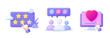 Feedback in 3d-stijl. goed feedbackconcept. 3d-chat pictogramserie. 3d render vectorillustratie Stockfoto