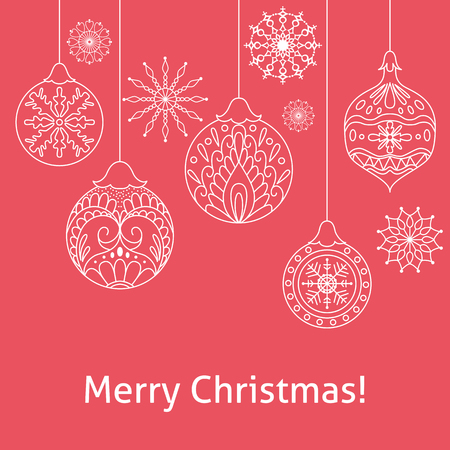 Merry Christmas Red Background With Ball And Snowflake Template