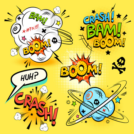 Comic book actions - a collection of comic cartoon actions and design elements. vector illustration Фото со стока