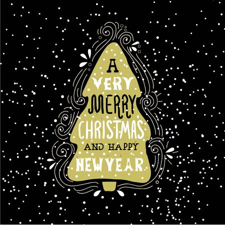 非常にメリー クリスマス 冬休日格言 手描き手書きレタリングとクリスマス ツリーのグリーティング カード ベクトル図 のイラスト素材 ベクタ Image