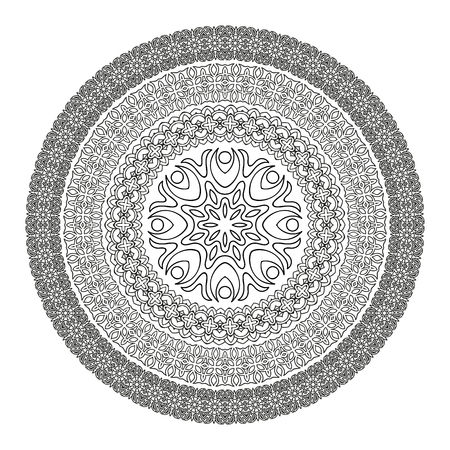 花曼荼羅の塗り絵 黒と白の民族ヘナ パターン ヴィンテージの装飾的な要素 イスラム教 アラビア語 インド モロッコ トルコ パキスタン 中国オスマン モチーフのイラスト素材 ベクタ Image